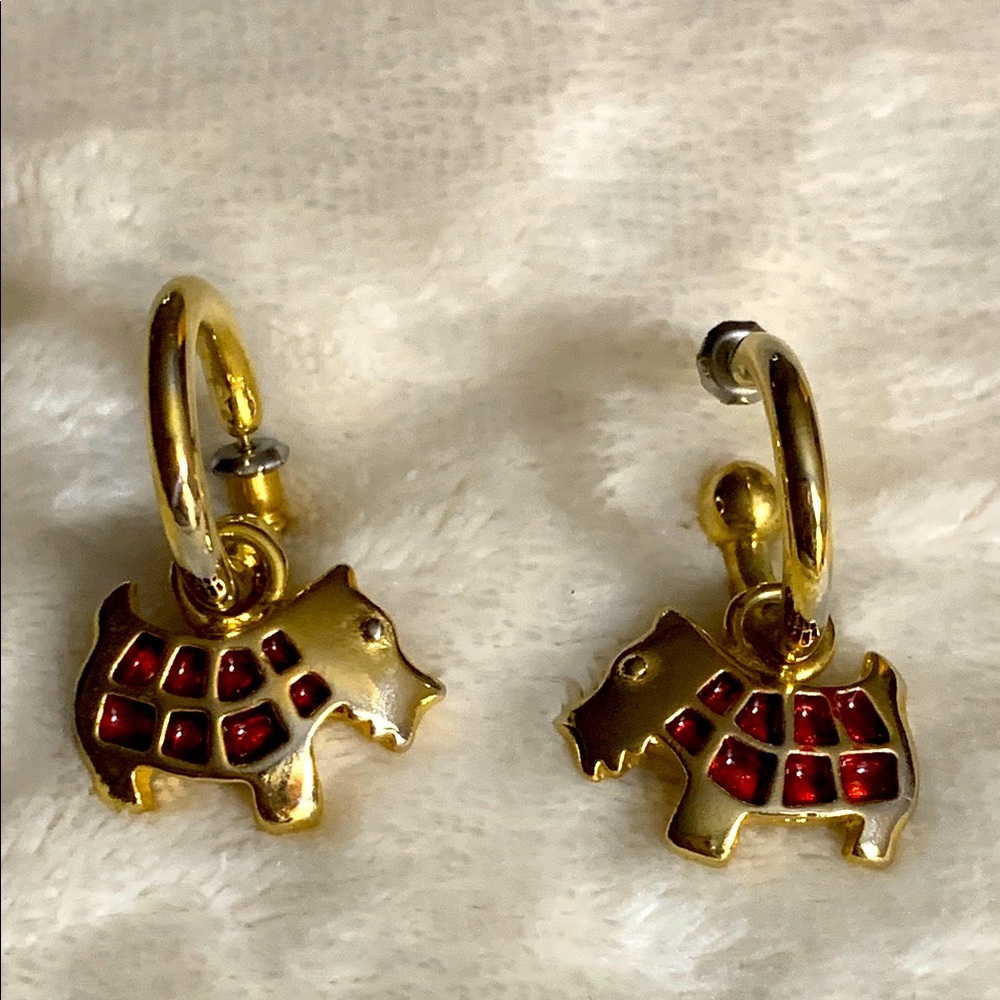 Gold SJC Hoop Earrings with Gold and Red Scottie Dog Charms